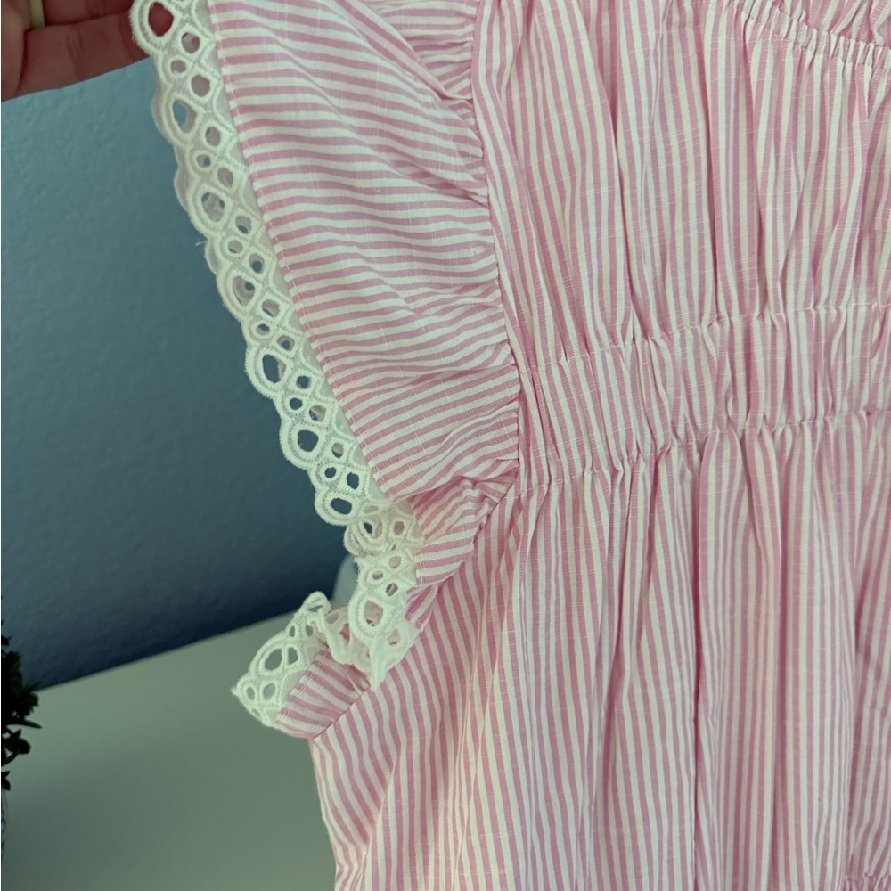 AUREUM Pink White Striped Eyelet Sleeve Tiered Dress - Picture 11 of 12